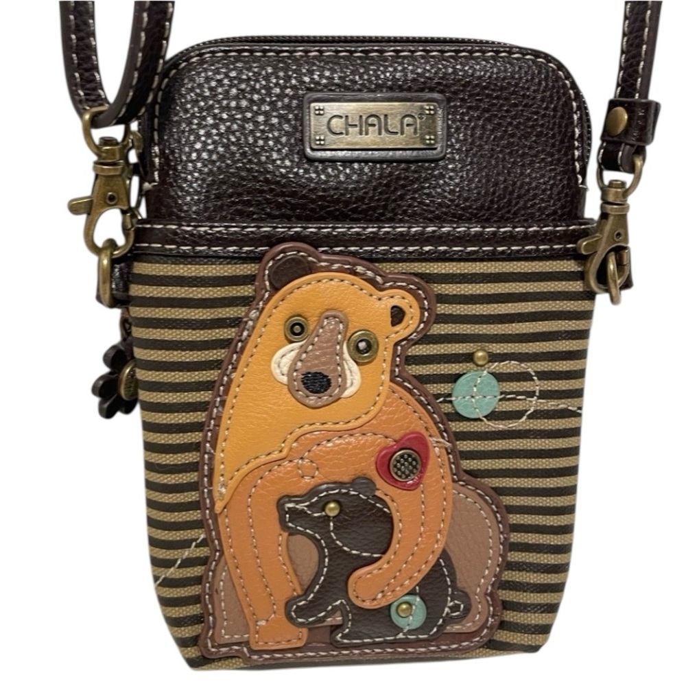 Chala Two Bears Brown and Tan Cell Phone Crossbody Bag NWOT